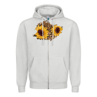 Dove Grey sunflower leopard patch Zipper Hoodie - AdoDesignShop