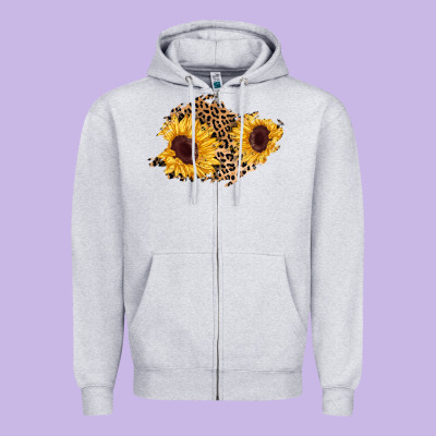 Sunflower Leopard Patch Zipper Hoodie Designed By Adodesignshop