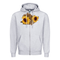 Heather Grey sunflower leopard patch Zipper Hoodie - AdoDesignShop