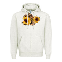 Oatmeal Heather sunflower leopard patch Zipper Hoodie - AdoDesignShop