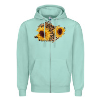 Seafoam sunflower leopard patch Zipper Hoodie - AdoDesignShop