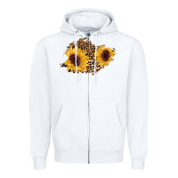 White sunflower leopard patch Zipper Hoodie - AdoDesignShop