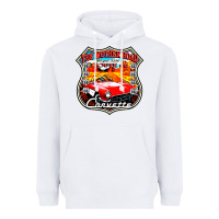 White CLASSIC CARS ROUTE 66 Heavyweight Hoodie - artisFamous