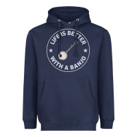 Navy Banjo Bluegrass Music Traditional Musician Funny Gift Heavyweight Hoodie - artisFamous