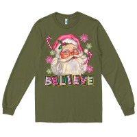 Army Green Pink Believe Santa Christmas Long Sleeve Tee - FaDigitalArtStudio