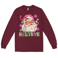 Burgundy Pink Believe Santa Christmas Long Sleeve Tee - FaDigitalArtStudio