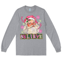 Heather Grey Pink Believe Santa Christmas Long Sleeve Tee - FaDigitalArtStudio