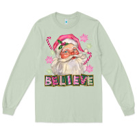 Matcha Pink Believe Santa Christmas Long Sleeve Tee - FaDigitalArtStudio