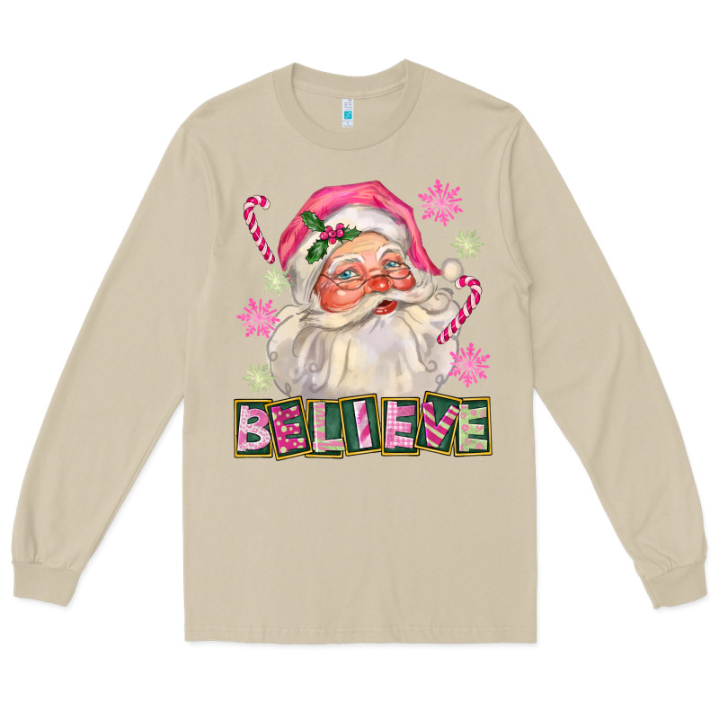 Pink Believe Santa Christmas Long Sleeve Tee by FaDigitalArtStudio | Teevron