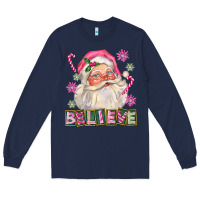 Navy Pink Believe Santa Christmas Long Sleeve Tee - FaDigitalArtStudio