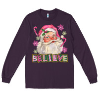 Plum Pink Believe Santa Christmas Long Sleeve Tee - FaDigitalArtStudio