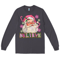 Smoke Pink Believe Santa Christmas Long Sleeve Tee - FaDigitalArtStudio