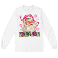 White Pink Believe Santa Christmas Long Sleeve Tee - FaDigitalArtStudio