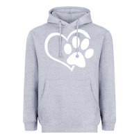 Heather Grey dog dad mom puppy shirt love dogs paw print heart women men  shirt Heavyweight Hoodie - artisFamous