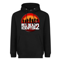 Black Red Dead Redemption 2 Red Moon Cowboy Heavyweight Hoodie - artisFamous