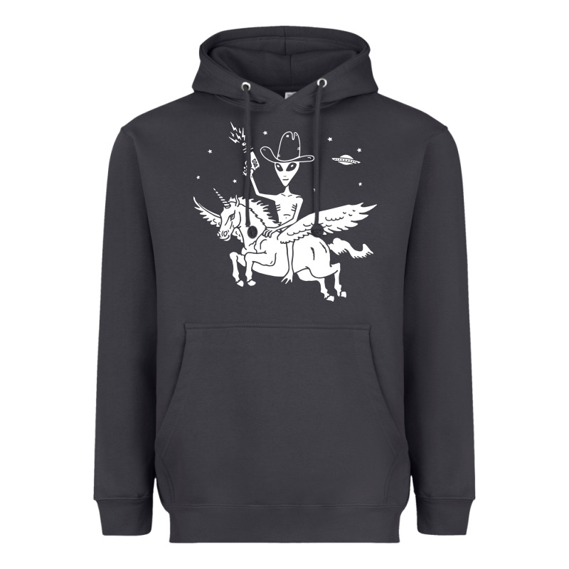 Alien Riding Unicorn  Cool Ufo Cowboy Heavyweight Hoodie by artisFamous | Teevron