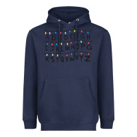 Navy Stranger Lights Alphabet Heavyweight Hoodie - artisFamous
