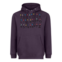 Plum Stranger Lights Alphabet Heavyweight Hoodie - artisFamous