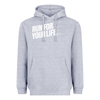 Heather Grey run for your life Heavyweight Hoodie - artisFamous