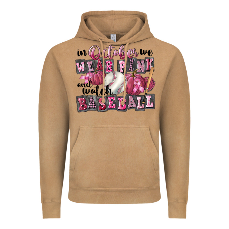 In October We Wear Pink And Watch  Baseball Vintage Hoodie by FaDigitalArtStudio | Teevron
