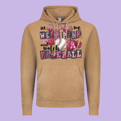 In October We Wear Pink And Watch  Baseball Vintage Hoodie Designed By Fadigitalartstudio