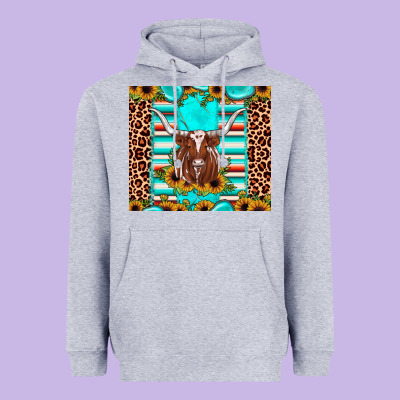 Texas Longhorn Sunflower Gemstone Heavyweight Hoodie Designed By Jahusdesignshop