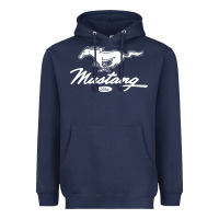 Navy mustang pony script Heavyweight Hoodie - artisFamous