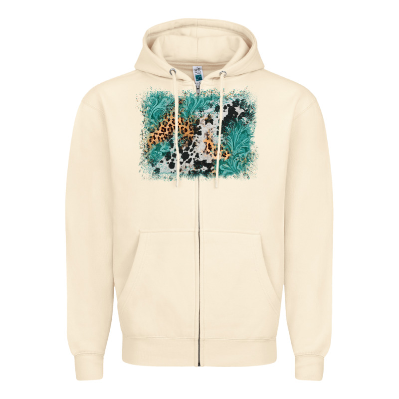 Cowhide Turquoise Leather Background Zipper Hoodie by AdoDesignShop | Teevron