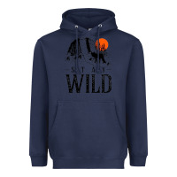 Navy stay wild illustration with mountain Heavyweight Hoodie - artisFamous