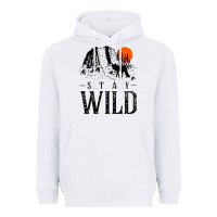 White stay wild illustration with mountain Heavyweight Hoodie - artisFamous