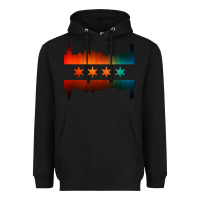 Black chicago flag skyline Heavyweight Hoodie - artisFamous