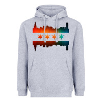 Heather Grey chicago flag skyline Heavyweight Hoodie - artisFamous