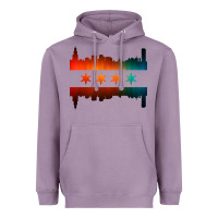 Lavender chicago flag skyline Heavyweight Hoodie - artisFamous