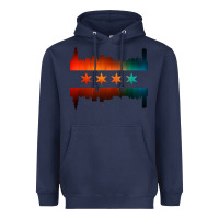 Navy chicago flag skyline Heavyweight Hoodie - artisFamous