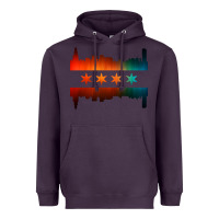 Plum chicago flag skyline Heavyweight Hoodie - artisFamous