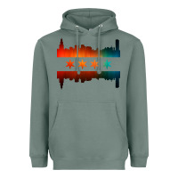 Sage chicago flag skyline Heavyweight Hoodie - artisFamous