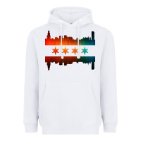 White chicago flag skyline Heavyweight Hoodie - artisFamous