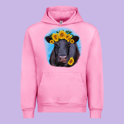 Black Angus With Sunflower Urban Hoodie Designed By Ranaportraitstore