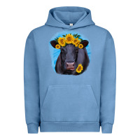 Pigment Pebble Blue black angus with sunflower Urban Hoodie - RanaPortraitStore
