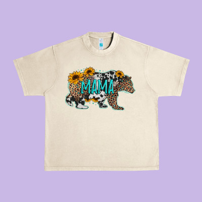 Mama Bear Sunflowers Leopard Cowhide Mother's Day Urban Heavy Tee Designed By Jasminsmagicworld