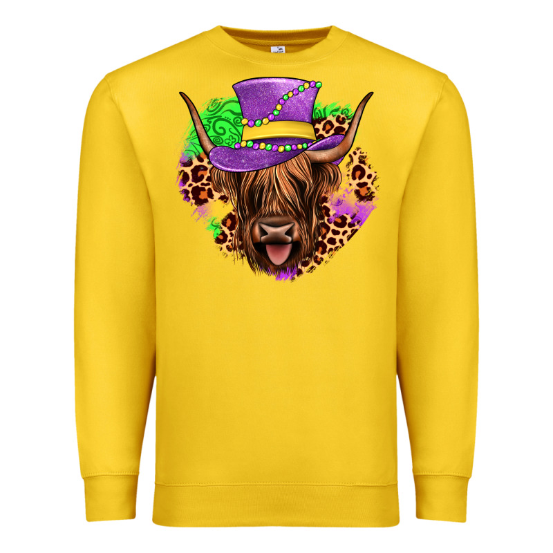 Highland Cow Mardi Gras Premium Sweatshirt by JahusDesignShop | Teevron