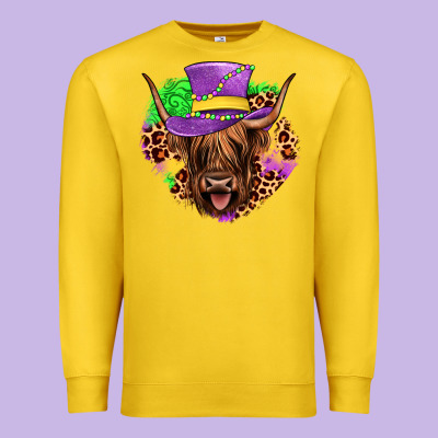 Highland Cow Mardi Gras Premium Sweatshirt Designed By Jahusdesignshop