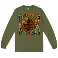 Army Green safari animals turquoise glitter seamless pattern Long Sleeve Tee - BundleAndBundleShop