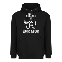 Black easily distracted by sloths and dogs funny sloth quote paw print Heavyweight Hoodie - artisFamous