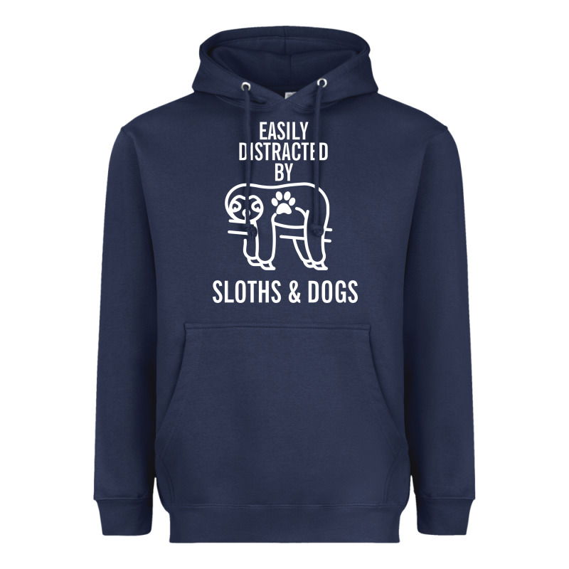 Easily Distracted By Sloths And Dogs Funny Sloth Quote Paw Print Heavyweight Hoodie by artisFamous | Teevron