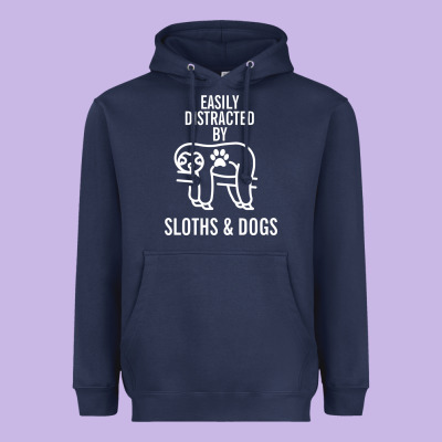 Easily Distracted By Sloths And Dogs Funny Sloth Quote Paw Print Heavyweight Hoodie Designed By Artisfamous
