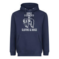 Navy easily distracted by sloths and dogs funny sloth quote paw print Heavyweight Hoodie - artisFamous