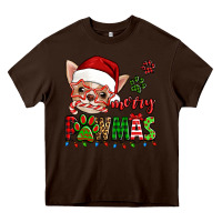Chocolate Brown merry pawmas christmas chihuahua Heavy Core Tee - Jasminsmagicworld