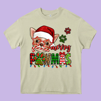 Merry Pawmas Christmas Chihuahua Heavy Core Tee Designed By Jasminsmagicworld