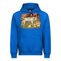 Cobalt charolaris bull and chicken in barnyard Urban Hoodie - RanaPortraitStore